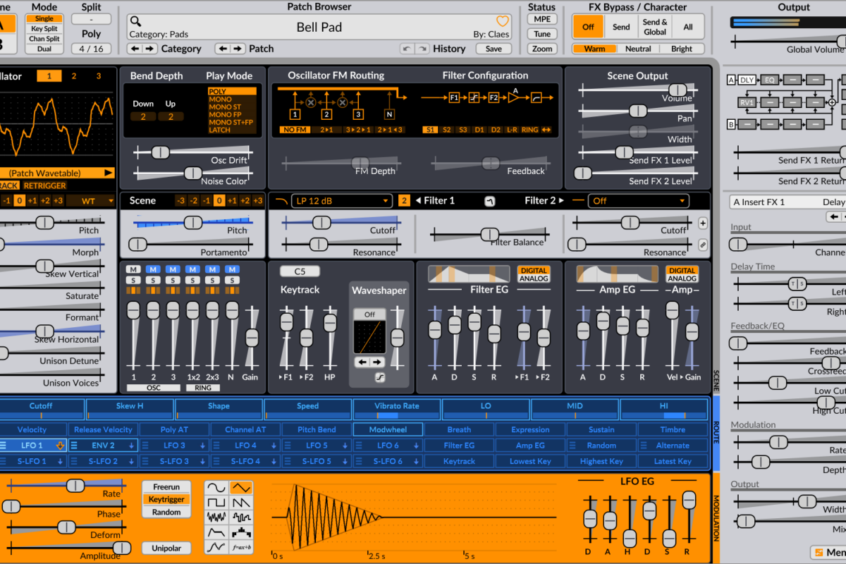 User interface of the open-source Surge XT software synthesizer